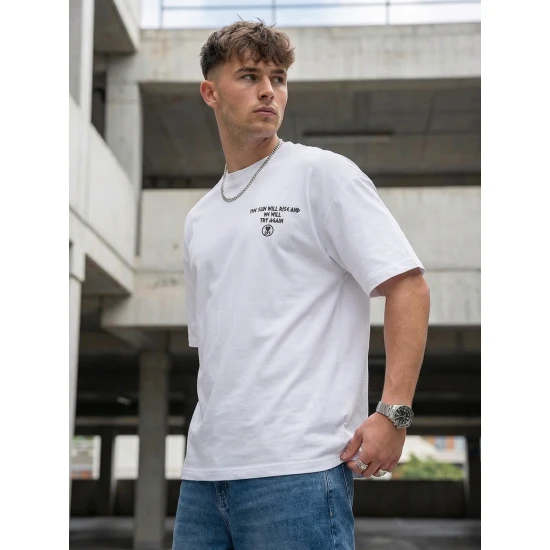 Vyriški balti oversize marškinėliai Jevin Marškinėliai su užrašais