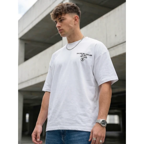 Vyriški balti oversize marškinėliai Jevin Marškinėliai su užrašais