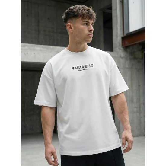 Vyriški balti oversize marškinėliai Fantastic Marškinėliai su užrašais