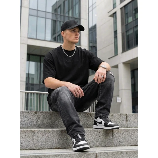 Vyriški juodi oversize marškinėliai Perfect Marškinėliai su užrašais