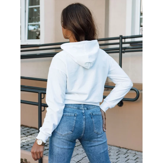 Moteriškas baltas džemperis su gobtuvu Trend