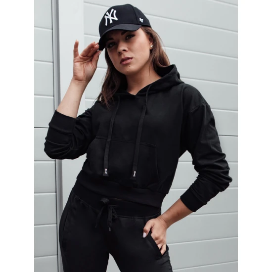 Moteriškas juodas džemperis su gobtuvu Trend