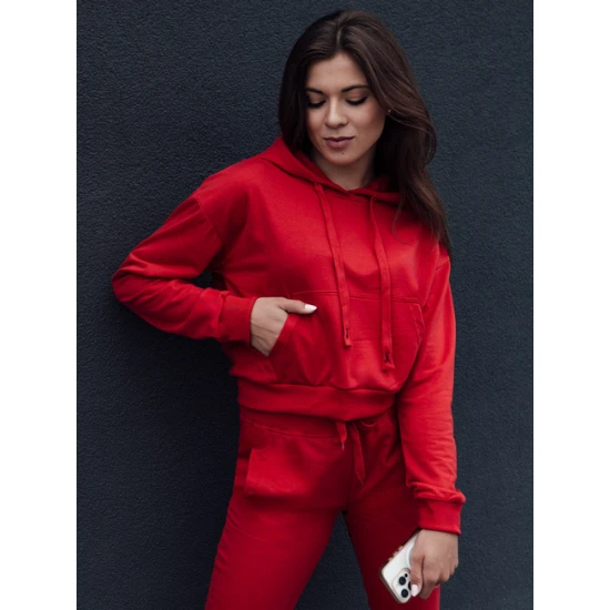 Moteriškas raudonos spalvos džemperis su gobtuvu Trend