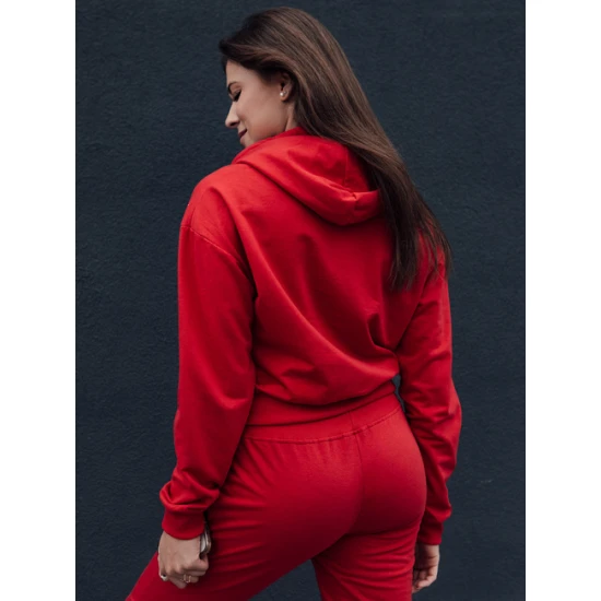 Moteriškas raudonos spalvos džemperis su gobtuvu Trend