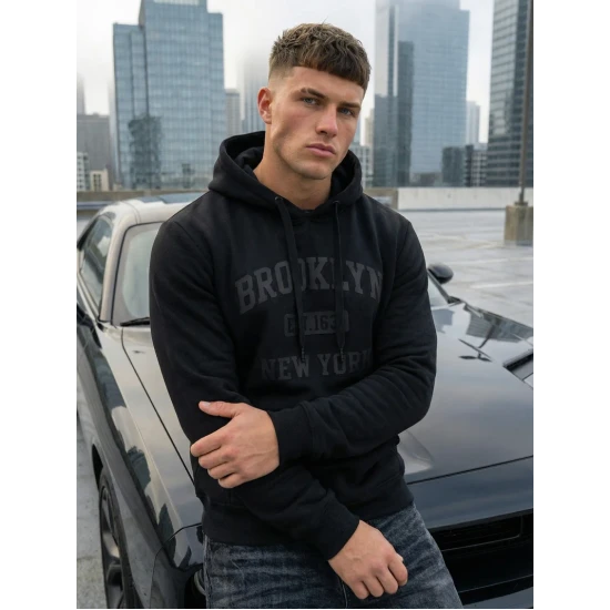 Juodas džemperis su gobtuvu Brooklyn Džemperiai su gobtuvu