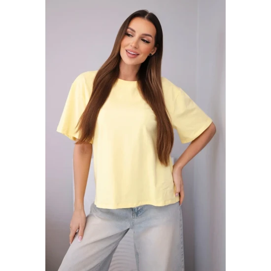 Moteriški geltoni marškinėliai trumpomis Elin Vienspalviai moteriški marškinėliai