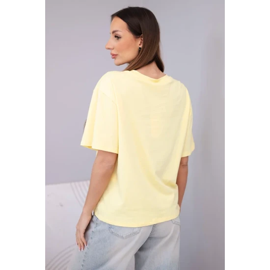 Moteriški geltoni marškinėliai trumpomis Elin Vienspalviai moteriški marškinėliai