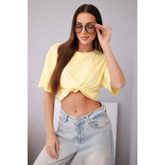 Moteriški geltoni marškinėliai trumpomis Elin Vienspalviai moteriški marškinėliai