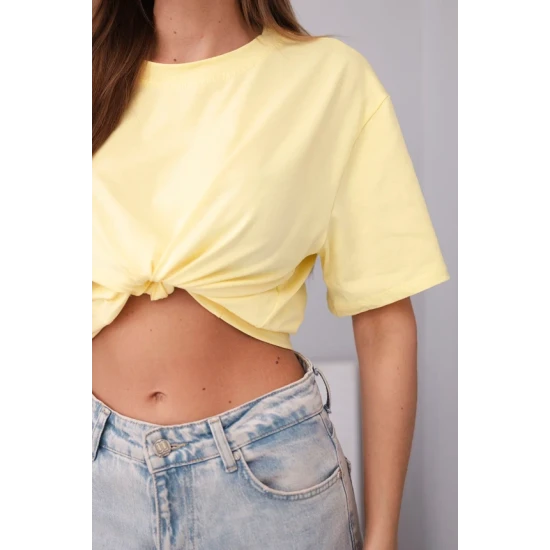 Moteriški geltoni marškinėliai trumpomis Elin Vienspalviai moteriški marškinėliai