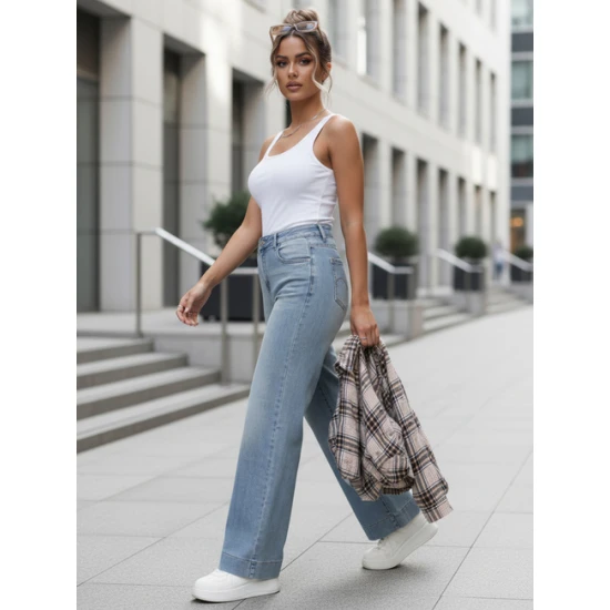 Moteriški mėlyni džinsai Emi Džinsai ir Jogeriai