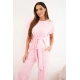 Moteriškas rožinis komplektas plačiomis kelnėmis Floren Moteriški komplektai