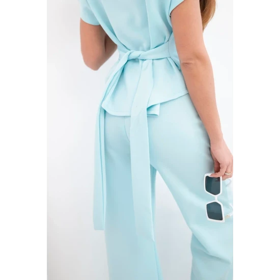 Moteriškas mėtinis komplektas plačiomis kelnėmis Floren Moteriški komplektai