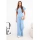 Moteriškas mėlynas komplektas plačiomis kelnėmis Floren Moteriški komplektai