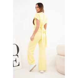Moteriškas geltonas komplektas plačiomis kelnėmis Floren