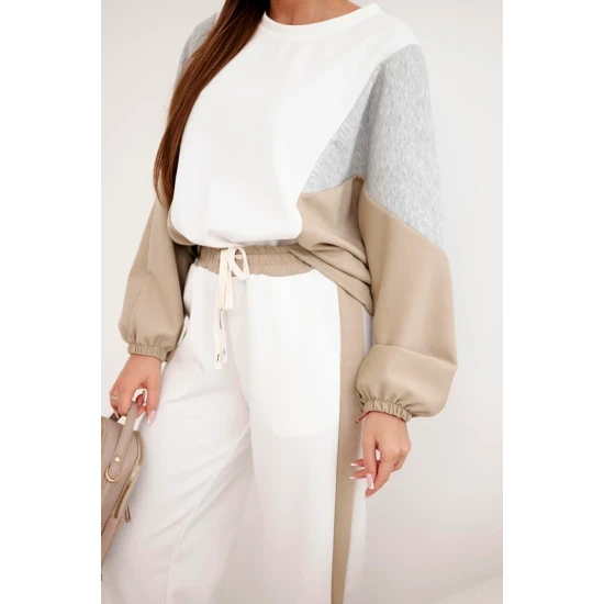 Moteriškas dviejų spalvų laisvalaikio komplektas su tamsiai rusvu intarpu Gabi Moteriški komplektai