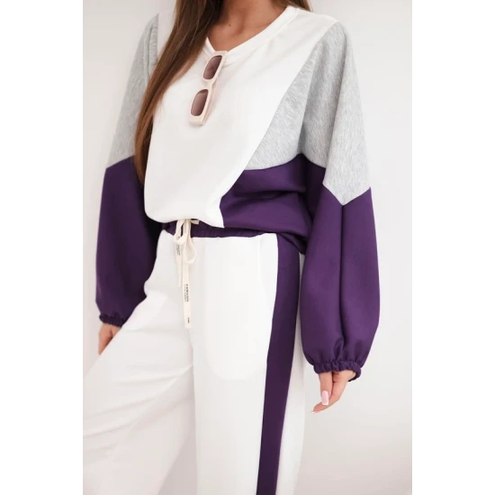 Moteriškas dviejų spalvų laisvalaikio komplektas su violetiniu intarpu Gabi Moteriški komplektai