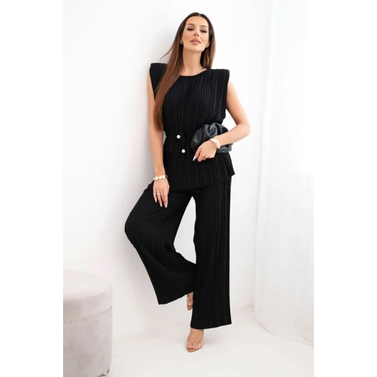 Moteriškas juodas klostuotas komplektas Nici Moteriški komplektai