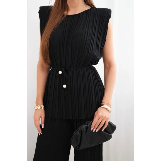 Moteriškas juodas klostuotas komplektas Nici Moteriški komplektai