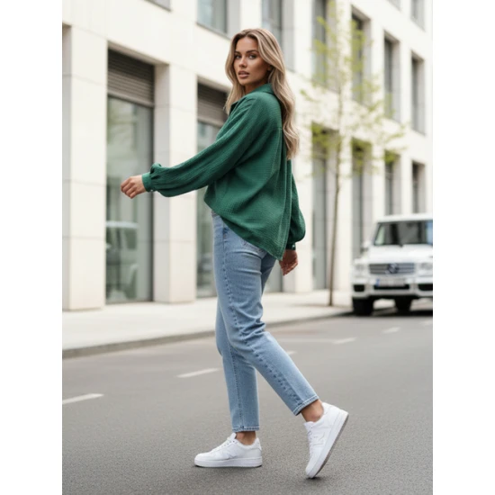 Moteriški muslino žali marškiniai Musline Moteriški marškiniai