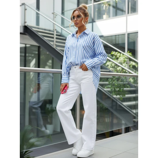 Moteriški oversize mėlyni marškiniai Mona Moteriški marškiniai