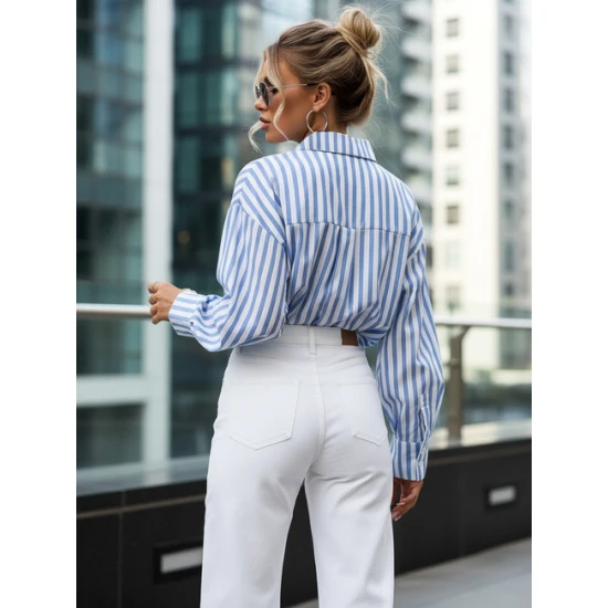 Moteriški oversize mėlyni marškiniai Mona Moteriški marškiniai