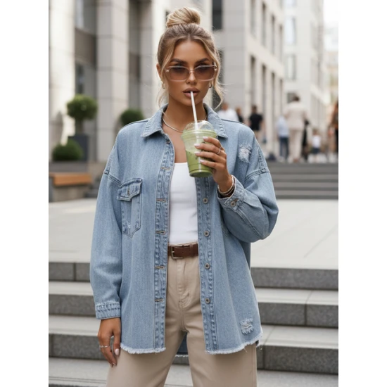 Moteriška mėlyna džinsinė striukė Tona Moteriškos striukės