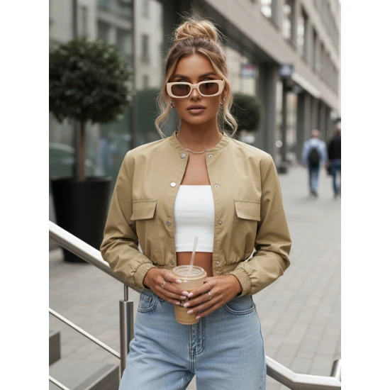 Moteriška pereinamojo sezono šviesiai ruda bomber striukė Keli Moteriškos striukės