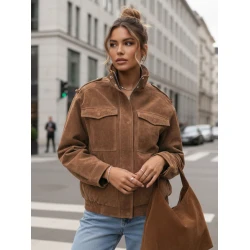 Damska kurtka bomberka z zamszu w kolorze brązowym marki Silin