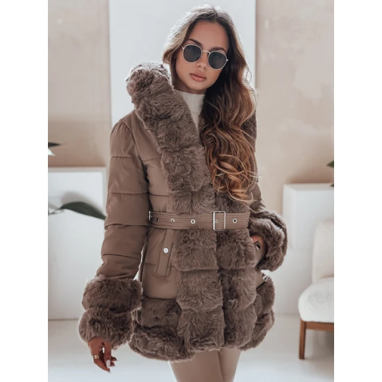 Moteriška tamsiai ruda striukė su kailiu City