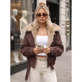 Women’s dark brown jacket with fur trim by Hill
