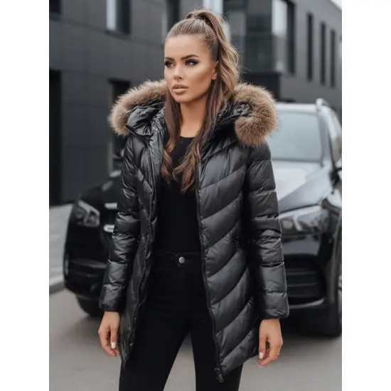 Moteriška žieminė juoda striukė Premium