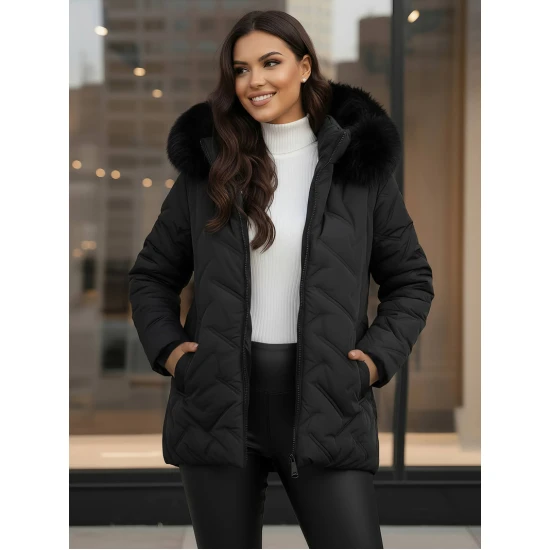 Moteriška juoda žieminė striukė su gobtuvu Levi Moteriškos striukės