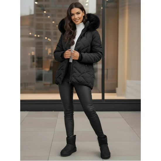 Moteriška juoda žieminė striukė su gobtuvu Levi Moteriškos striukės