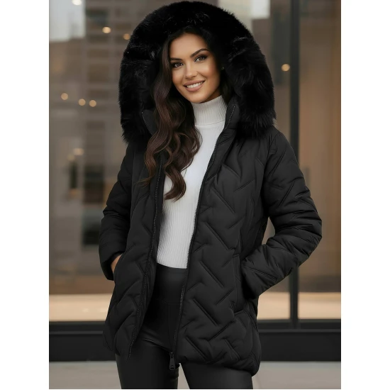 Moteriška juoda žieminė striukė su gobtuvu Levi Moteriškos striukės