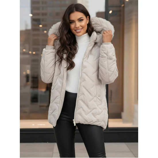 Moteriška šviesiai pilka žieminė striukė su gobtuvu Levi Moteriškos striukės