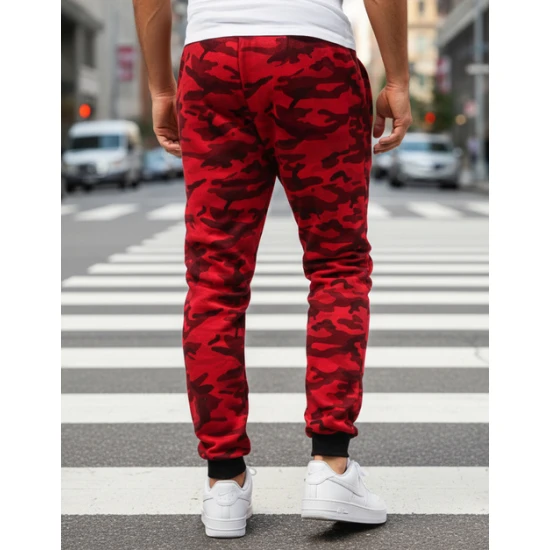 Vyriškos raudonos kamufliažinės laisvalaikio kelnės Axel Laisvalaikio kelnės