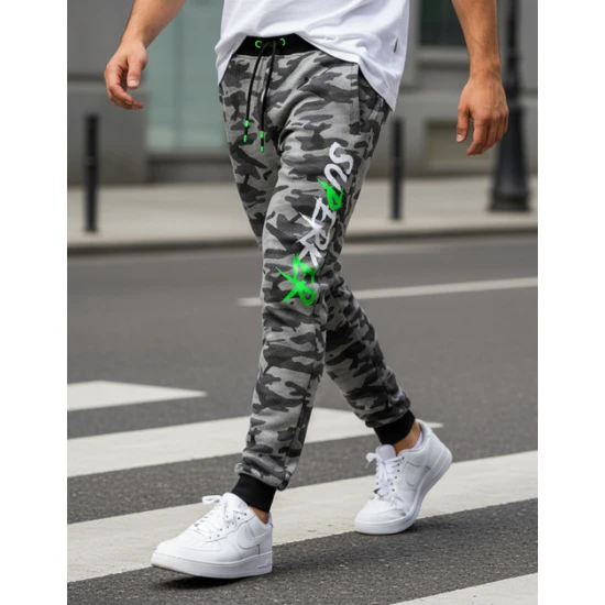 Vyriškos šviesiai pilkos kamufliažinės laisvalaikio kelnės Axel Laisvalaikio kelnės