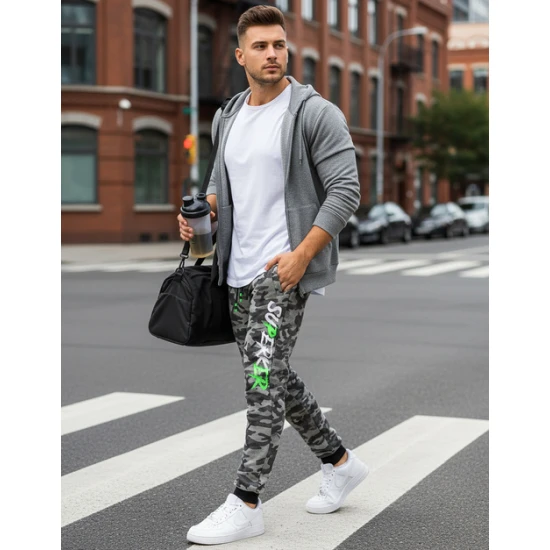 Vyriškos šviesiai pilkos kamufliažinės laisvalaikio kelnės Axel Laisvalaikio kelnės