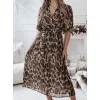 Moteriška ruda midi suknelė su raštu Leopard