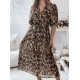 Moteriška ruda midi suknelė su raštu Leopard