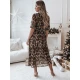 Moteriška ruda midi suknelė su raštu Leopard