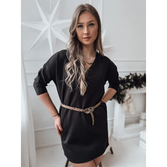 Moteriška juoda suknelė su diržu Glam