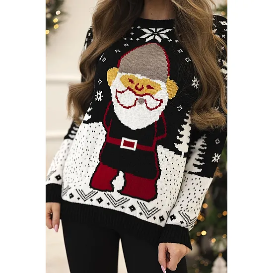 Moteriškas juodas kalėdinis megztinis Santa