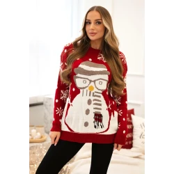 Moteriškas raudonas kalėdinis megztinis Snowman