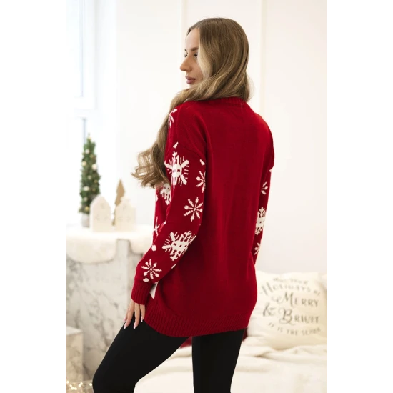 Moteriškas raudonas kalėdinis megztinis Snowman