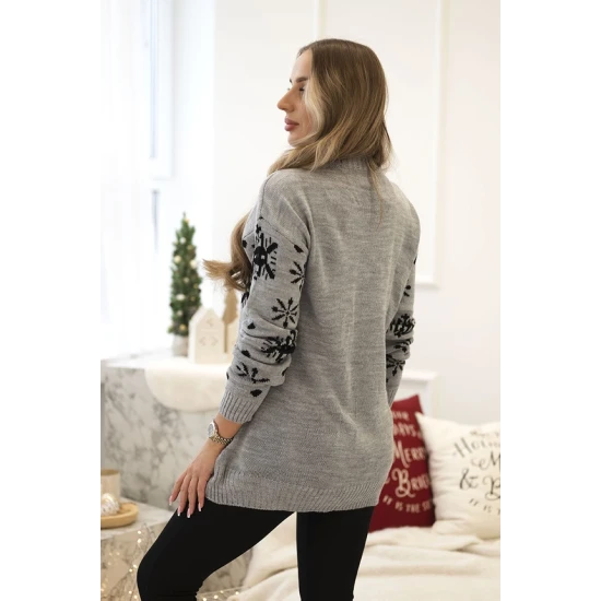 Moteriškas pilkas kalėdinis megztinis Snowman