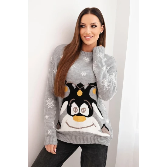 Moteriškas pilkas kalėdinis megztinis su elniu Deer