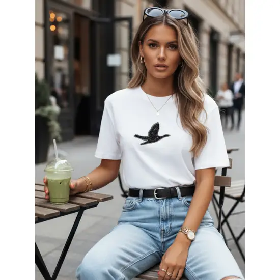 Moteriški balti marškinėliai Bird