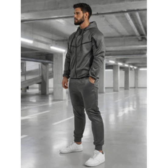 Tamsiai pilkas vyriškas komplektas Jake Sportiniai kostiumai Premium