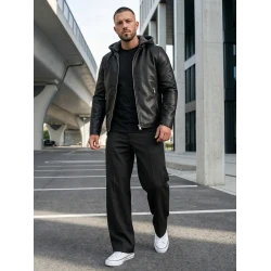 Vyriška juoda odinė striukė Storm